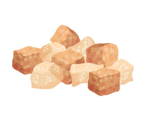 Pile of Brown Sugar Cubes as Sweetener for Tea and Coffee Vector Illustration