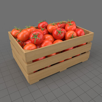 Tomatoes in wooden crate