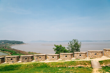 Fototapeta na wymiar Ganghwa island Yeonmijeong Pavilion Wolgotdondae fortress and river in Incheon, Korea