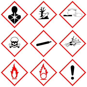 GHS label safety vector sign set isolated on white background ,Industrial chemical warning symbol