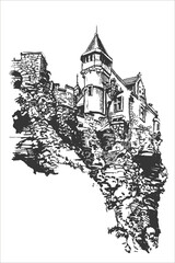 Vector old castle illustration. Sketches of ancient towers. Hand drawing illustration.