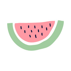 Cute color baby slice of watermelon. Cartoon vector illustration.