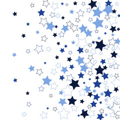 Confetti of shooting stars. Blue, shades of blue stars. Luxury holiday background. Abstract texture on a white background. Design element. Vector illustration, eps 10.