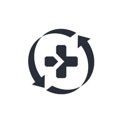 Plus sign and update. New medical opportunities, treatment. Vector icon isolated on white background.