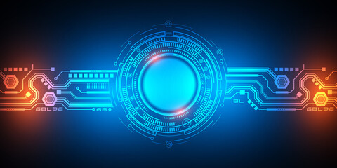 Neon technology background .Rotating gear of the future .Sci-Fi Futuristic Glowing HUD Display. Vector illustration.