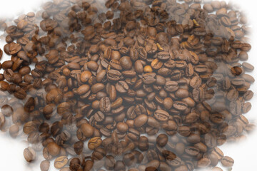 Obraz premium Roasted coffee beans pile isolated on white background. top view
