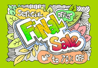 final sale vector poster, hand drawn doodle style sale drawing.Sale banner template design.