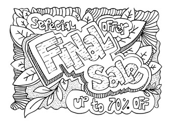 final sale vector poster, hand drawn doodle style sale drawing.Sale banner template design.