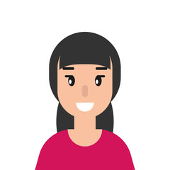 smiling girl avatar. cute smiling woman with black hair. flat icon on white background.