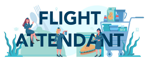 Fototapeta na wymiar Stewardess typographic header concept. Beautiful female flight