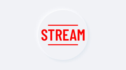 Red stream. Bright white gradient circle button. Internet symbol broadcasting, online stream on a background. Neumorphic effect streaming icon