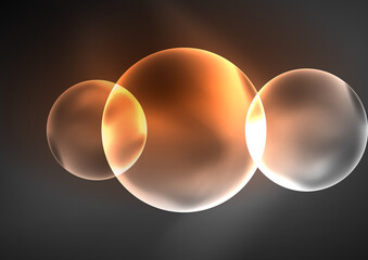 Glowing neon shiny transparent bubbles, glass circles or bio cell concept. Techno futuristic vector abstract background For Wallpaper, Banner, Background, Card, Book Illustration, landing page