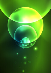 Glowing neon shiny transparent bubbles, glass circles or bio cell concept. Techno futuristic vector abstract background For Wallpaper, Banner, Background, Card, Book Illustration, landing page