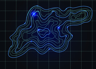 topographic map abstract luminous height lines on a dark background vector