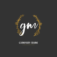 G M GM Initial handwriting and signature logo design with circle. Beautiful design handwritten logo for fashion, team, wedding, luxury logo.