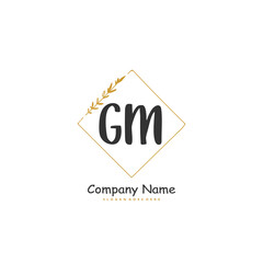 G M GM Initial handwriting and signature logo design with circle. Beautiful design handwritten logo for fashion, team, wedding, luxury logo.