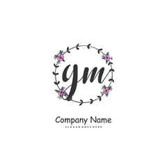 G M GM Initial handwriting and signature logo design with circle. Beautiful design handwritten logo for fashion, team, wedding, luxury logo.