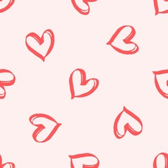 Seamless vector brush pattern with hearts.