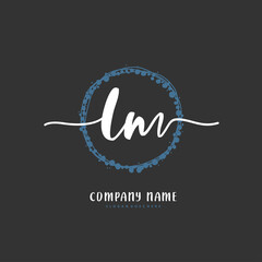 L M LM Initial handwriting and signature logo design with circle. Beautiful design handwritten logo for fashion, team, wedding, luxury logo.