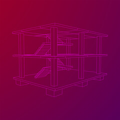 Fototapeta premium Building under construction. Build house construct in process. Wireframe low poly mesh vector illustration