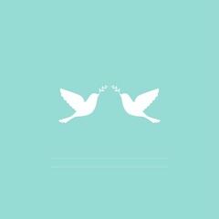 Two white dove with green olive sprig on light turquoise background with lines for text. Peace vector illustration.