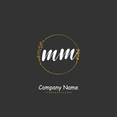 M MM Initial handwriting and signature logo design with circle. Beautiful design handwritten logo for fashion, team, wedding, luxury logo.