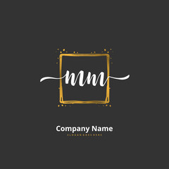 M MM Initial handwriting and signature logo design with circle. Beautiful design handwritten logo for fashion, team, wedding, luxury logo.