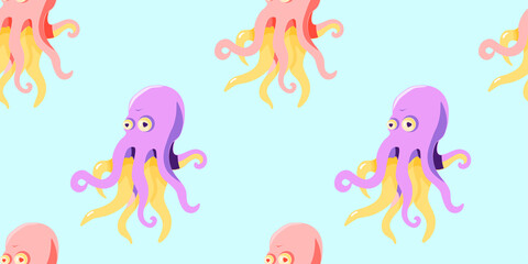 Obraz na płótnie Canvas baby seamless pattern with multicolored cartoon octopus. flat design. Marine theme. for packaging, paper, fabric. print for clothes
