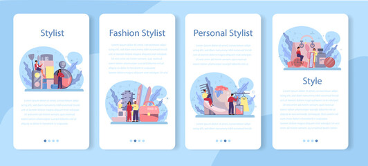 Fashion stylist mobile application banner set. Modern, creative job