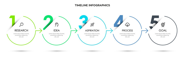 Business Infographic template. Thin line design with numbers 5 options or steps.