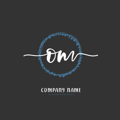 O M OM Initial handwriting and signature logo design with circle. Beautiful design handwritten logo for fashion, team, wedding, luxury logo.