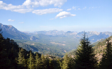 Obraz premium Panoramic view to the mountain range and valley, Beautiful Nature on Lycian Way. Hiking Mountains Leisure Turkey