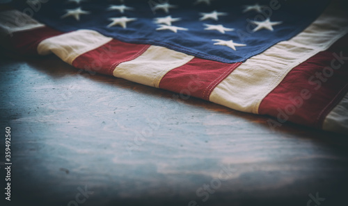 USA flag, US of America sign symbol on wood, closeup view