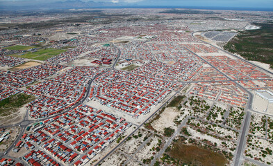 Cape Town, Western Cape / South Africa - 04/04/2012: Aerial photo of Delft and surrounding townships