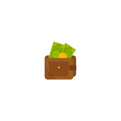 This is a wallet with money on white background.