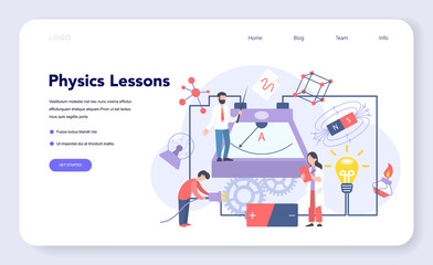 Physics school subject web banner or landing page. Scientist