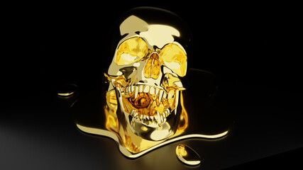 Melting golden skull with vampire features