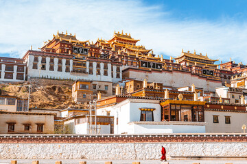 Panorama view of Ganden Sumtseling Monastery, he largest Tibetan monastery in Shangri-La, Yunnan, China.