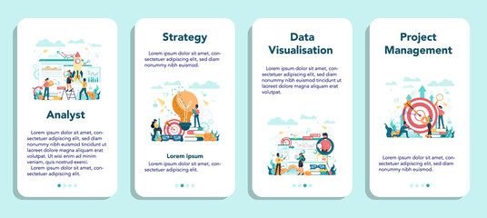 Business analyst mobile application banner set. Business strategy