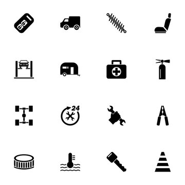 Car Repair icon - Expand to any size - Change to any colour. Perfect Flat Vector Contains such Icons as truck, shock absorber, 24 service, suspension, key, car lift, fire extinguisher, first aid kit.