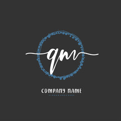 Q M QM Initial handwriting and signature logo design with circle. Beautiful design handwritten logo for fashion, team, wedding, luxury logo.