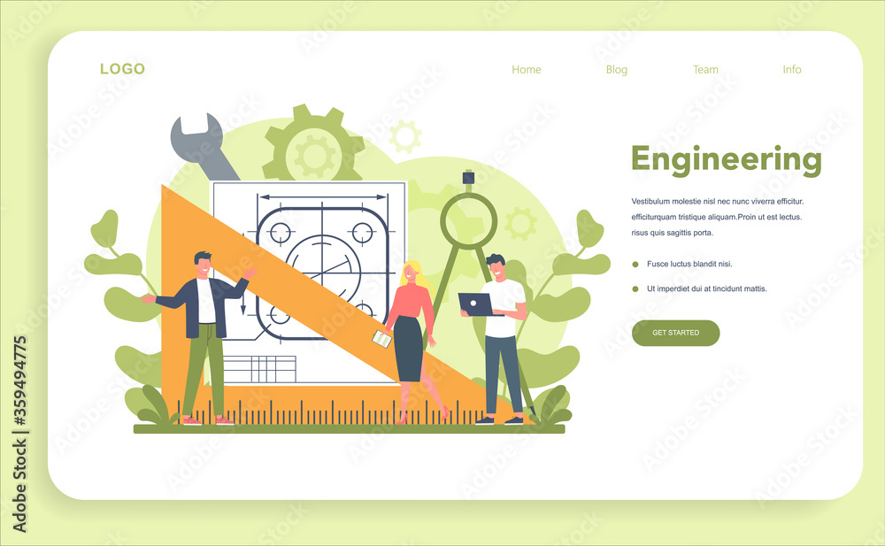 Wall mural engineering web banner or landing page. technology and science.