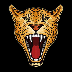Vector illustration of a Jaguar. Panther for tattoo or t-shirt print. American tiger illustration for a sport team. Vector character.Sketch for mascot, logo or symbol. Jaguar on black background