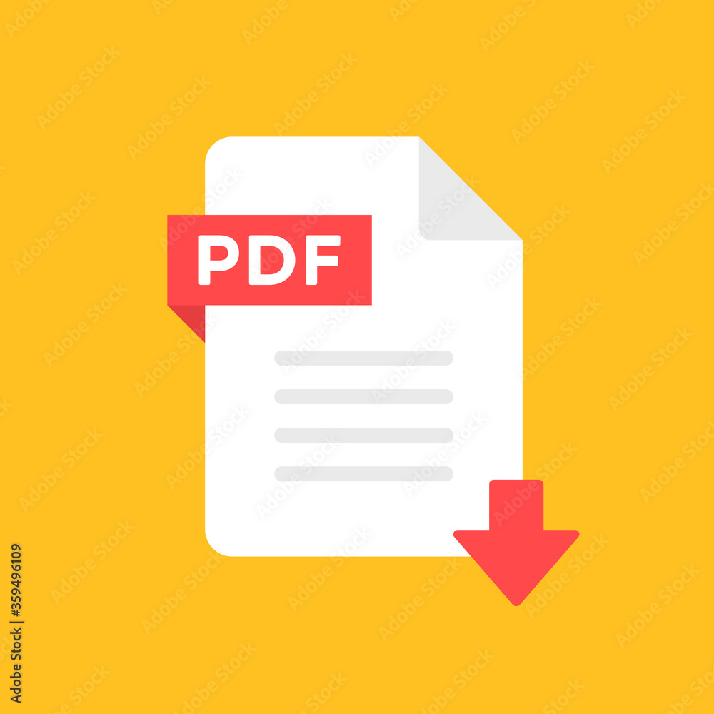 Fototapete download pdf icon. pdf file with down arrow symbol. downloading document. flat style design. vector 