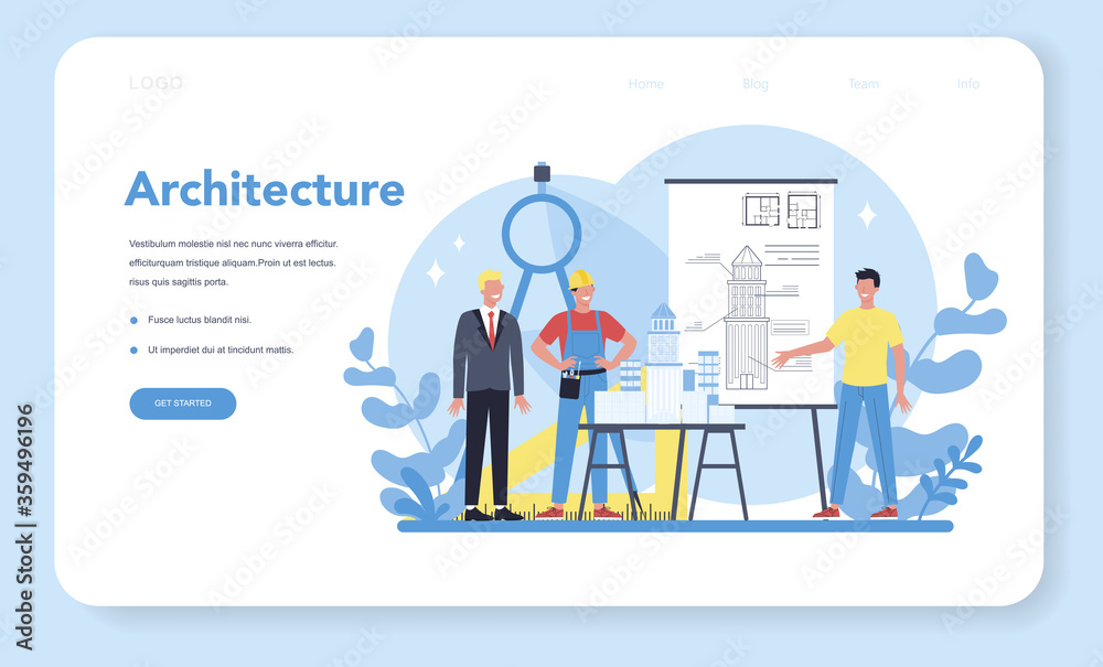 Wall mural architecture web banner or landing page. idea of building project
