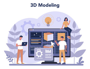 3D Printing technology concept. 3D printer equipment and engineer.