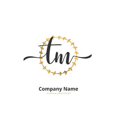 T M TM Initial handwriting and signature logo design with circle. Beautiful design handwritten logo for fashion, team, wedding, luxury logo.