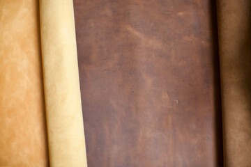 Camel and brown color real leather. This leather is used in the production of handbags, backpacks, shoes and accessories etc. One piece leathers.  