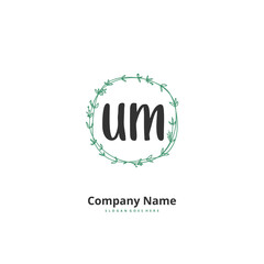 U M UM Initial handwriting and signature logo design with circle. Beautiful design handwritten logo for fashion, team, wedding, luxury logo.