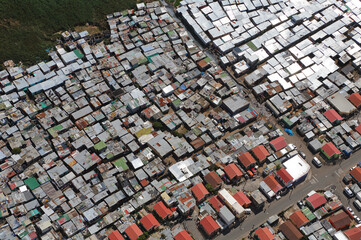 Cape Town, Western Cape / South Africa - 09/28/2015: Aerial photo of a township